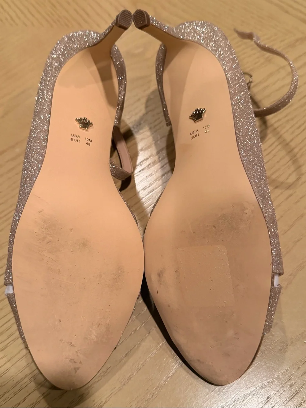 Nina NY Rose Gold Glitter Platform Peep Toe Stiletto Heels